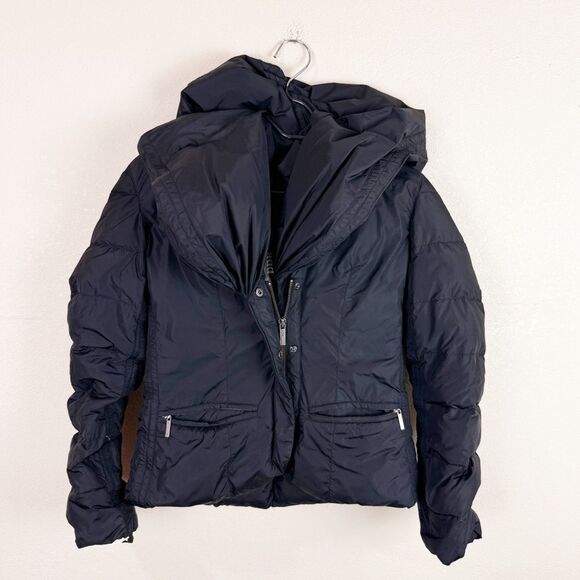 Add Down Black Puffer Jacket with Hood and Quilted Design - Picture 1 of 6